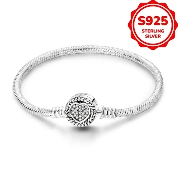 S925 Sterling Silver Snake Bracelet with a Heart Clasp - Size 7.5” - NWT - Picture 2 of 6